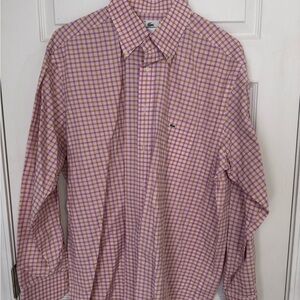 Lacoste Men's Pink and White Plaid Shirt